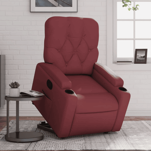 vidaXL Poltrona reclinável elevatória couro artificial vermelho tinto vidaXL Poltrona reclinável elevatória couro artificial vermelho tinto