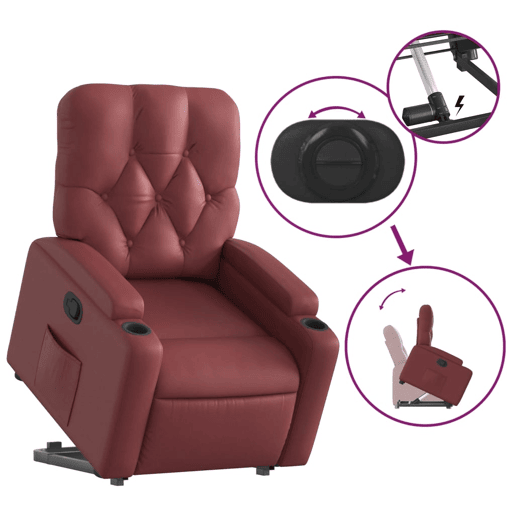 vidaXL Poltrona reclinável elevatória couro artificial vermelho tinto vidaXL Poltrona reclinável elevatória couro artificial vermelho tinto