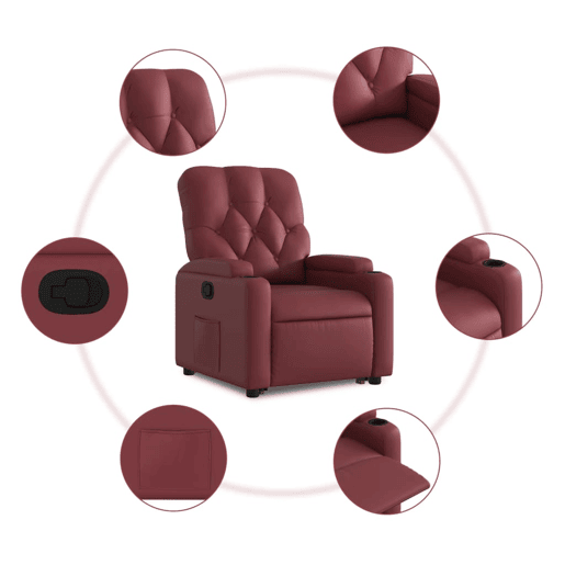 vidaXL Poltrona reclinável elevatória couro artificial vermelho tinto vidaXL Poltrona reclinável elevatória couro artificial vermelho tinto