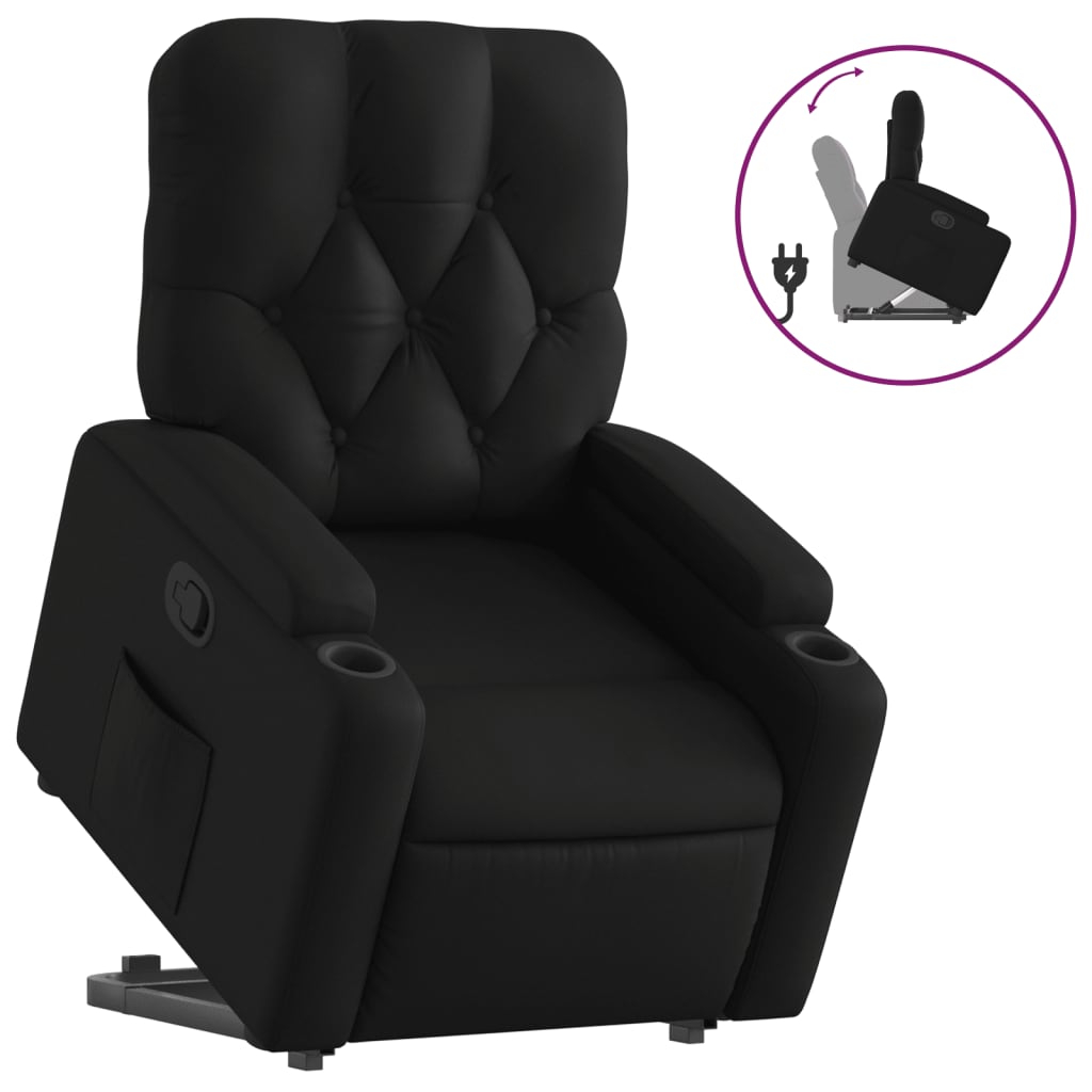 Vidaxl sillón reclinable elevable cuero artificial negro