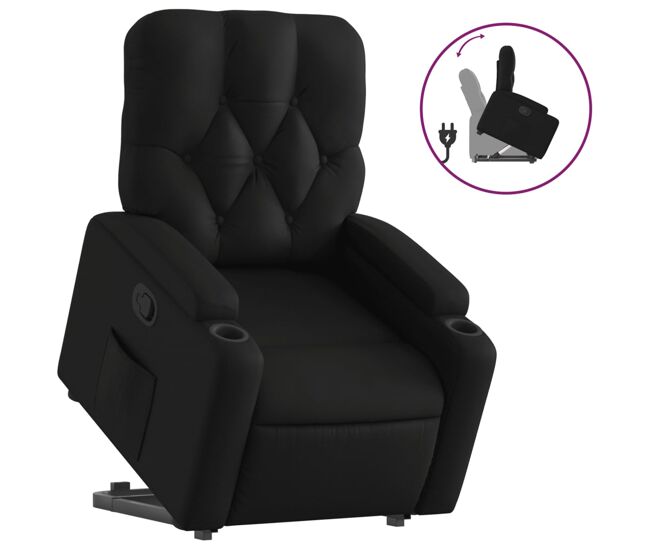 Vidaxl sillón reclinable elevable cuero artificial negro