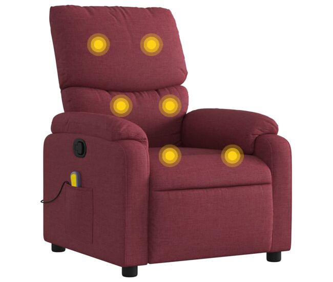 Vidaxl sillón de masaje reclinable de tela color vino tinto