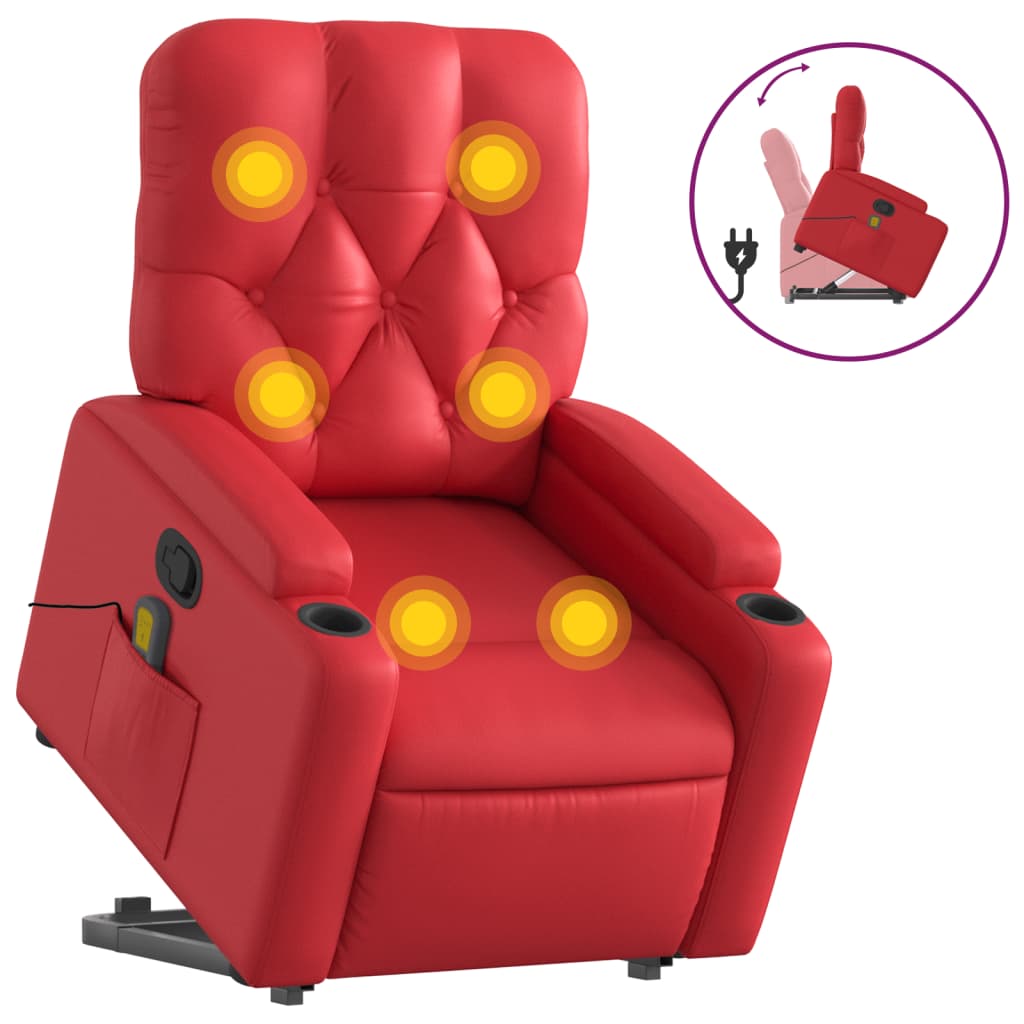 Vidaxl sillón reclinable de masaje de pie cuero artificial rojo