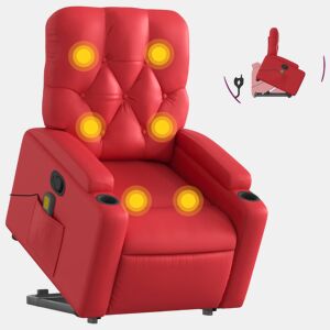 vidaXL Poltrona massagens reclinável elevatória couro artif. vermelho