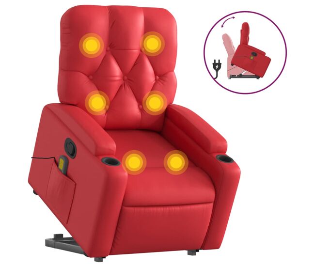 Vidaxl sillón reclinable de masaje de pie cuero artificial rojo