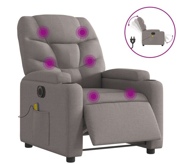 Vidaxl sillón reclinable de masaje eléctrico tela gris taupe