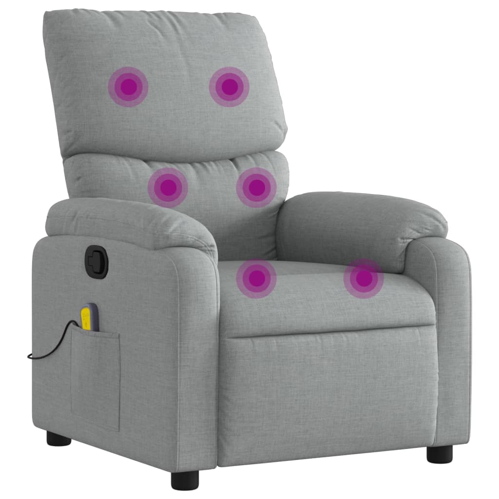Vidaxl sillón reclinable de masaje de tela gris claro