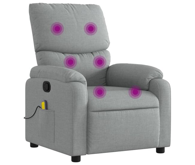Vidaxl sillón reclinable de masaje de tela gris claro