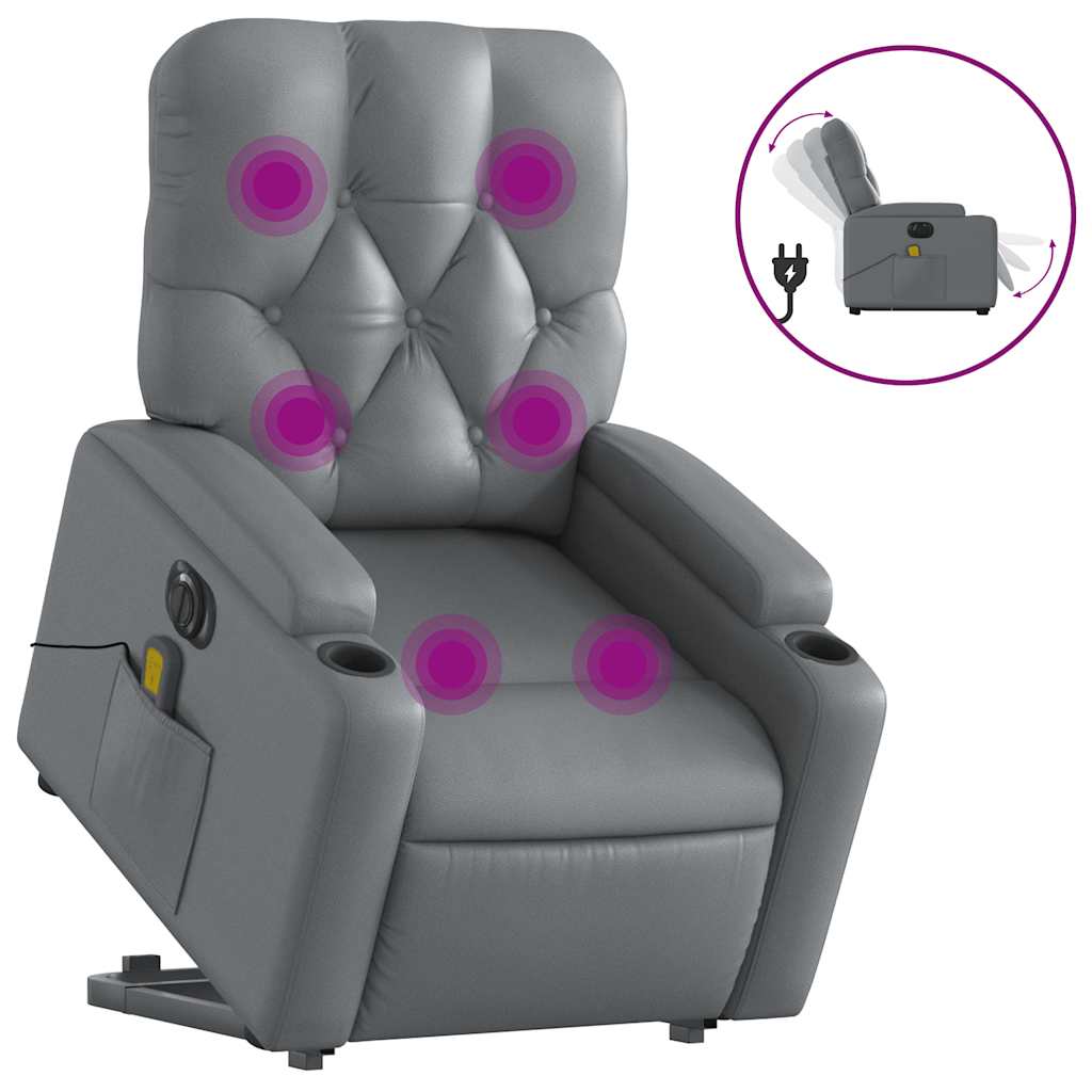 Vidaxl sillón de masaje elevable eléctrico cuero sintético gris