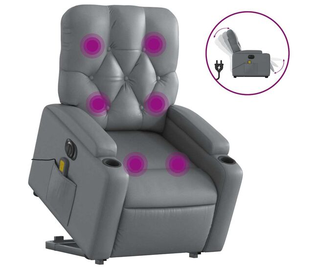 Vidaxl sillón de masaje elevable eléctrico cuero sintético gris