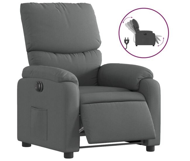 Vidaxl sillón reclinable eléctrico de tela gris oscuro