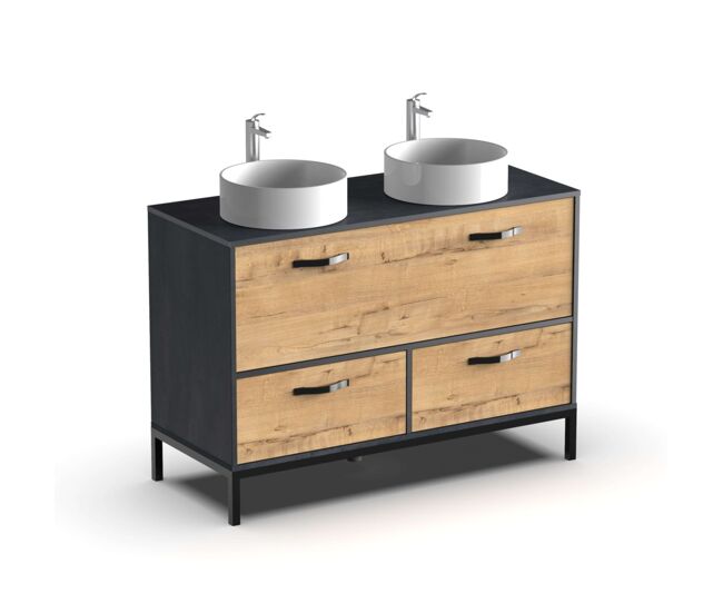 Muebles de baño pack sena roble gold y negro (lavabos incluidos)