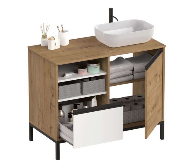 Muebles de baño támesis pack moderno roble gold y blanco (con lavabo cerámico)