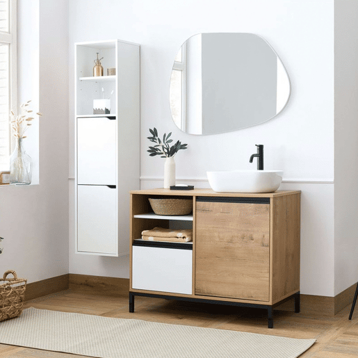 Pacote de móveis de banheiro Thames Modern em carvalho dourado e branco (com pia de cerâmica)