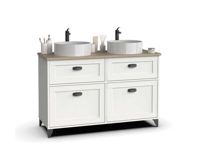 Conjunto de muebles de baño toscana en blanco soft y roble cambrian (mueble+lavamanos+columna)