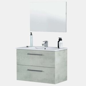 Conjunto de móveis de banheiro estilo industrial Aruba com armário de banheiro com pia, coluna e espelho, suspenso, na cor cimento