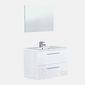 Pacote de móveis de banheiro Aruba White com armário de banheiro de parede (80 cm), coluna, espelho e pia de cerâmica