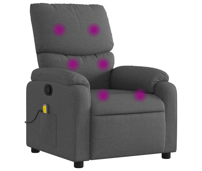 Vidaxl sillón de masaje reclinable de tela gris oscuro