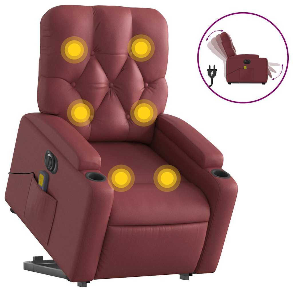 Vidaxl sillón de masaje elevable eléctrico cuero artificial rojo tinto