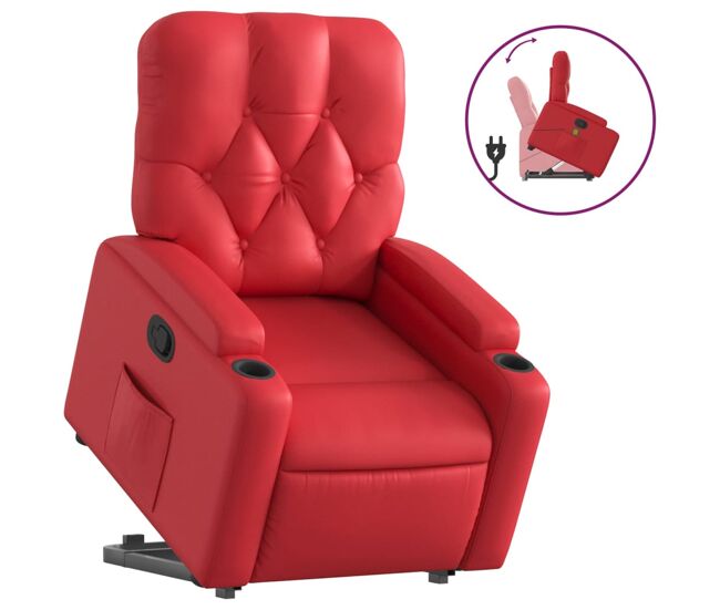 Vidaxl sillón reclinable elevable cuero artificial rojo