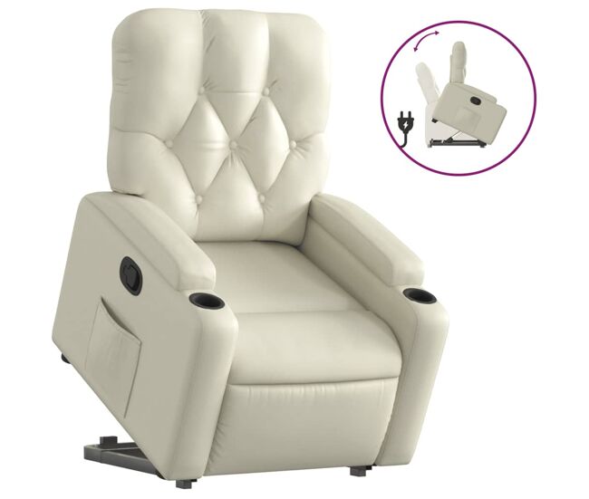 Vidaxl sillón reclinable elevable cuero artificial color crema