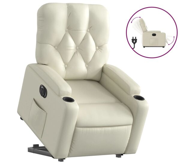 Vidaxl sillón reclinable elevable eléctrico de cuero sintético crema