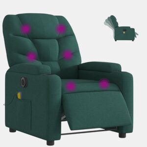 vidaXL Poltrona reclinável de massagens elétrica tecido verde-escuro