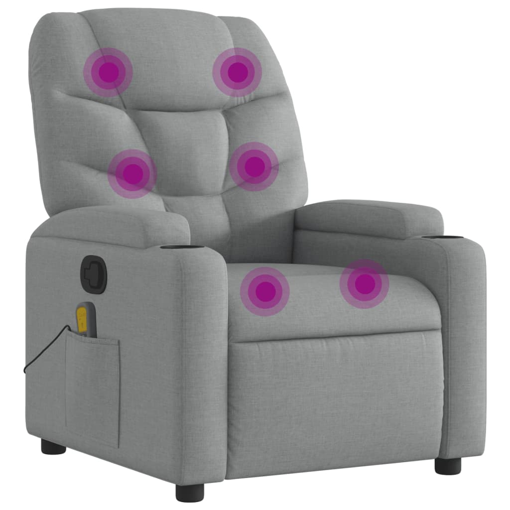 Vidaxl sillón reclinable de masaje de tela gris claro