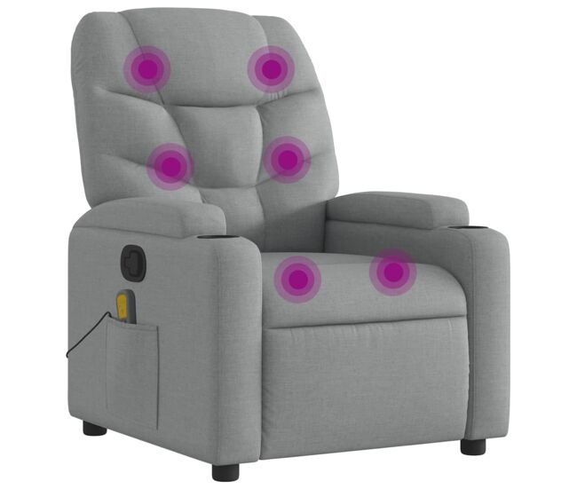 Vidaxl sillón reclinable de masaje de tela gris claro