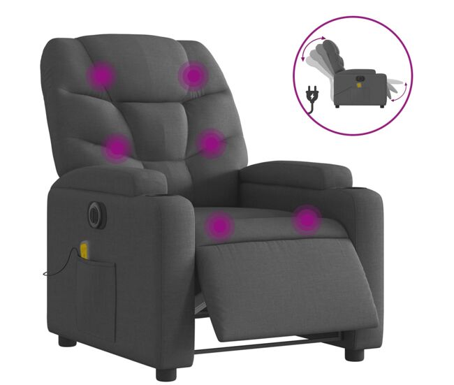 Vidaxl sillón reclinable de masaje eléctrico tela gris oscuro