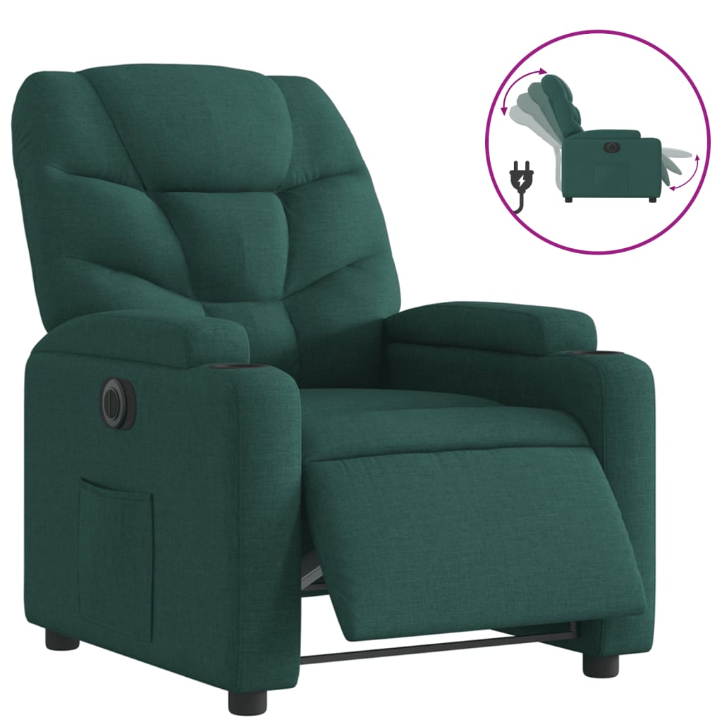 Vidaxl sillón reclinable eléctrico tela verde oscuro