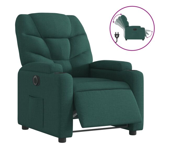 Vidaxl sillón reclinable eléctrico tela verde oscuro