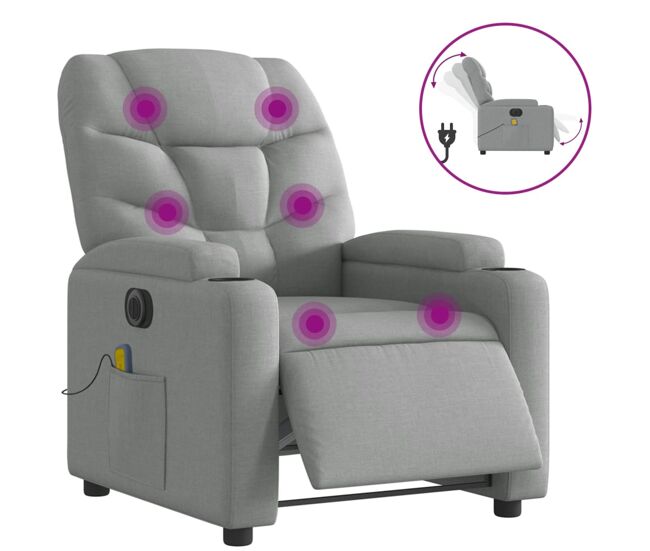 Vidaxl sillón reclinable de masaje eléctrico tela gris claro