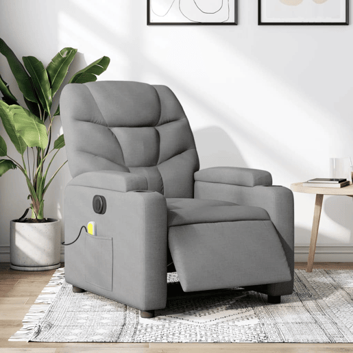 vidaXL Poltrona de massagens reclinável elétrica tecido cinzento-claro vidaXL Poltrona de massagens reclinável elétrica tecido cinzento-claro