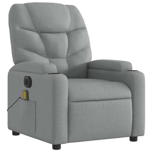 vidaXL Poltrona de massagens reclinável elétrica tecido cinzento-claro vidaXL Poltrona de massagens reclinável elétrica tecido cinzento-claro