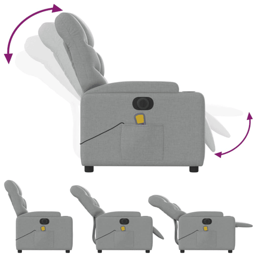 vidaXL Poltrona de massagens reclinável elétrica tecido cinzento-claro vidaXL Poltrona de massagens reclinável elétrica tecido cinzento-claro