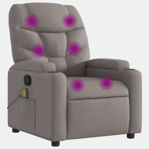 vidaXL Poltrona de massagens reclinável tecido cinzento-acastanhado