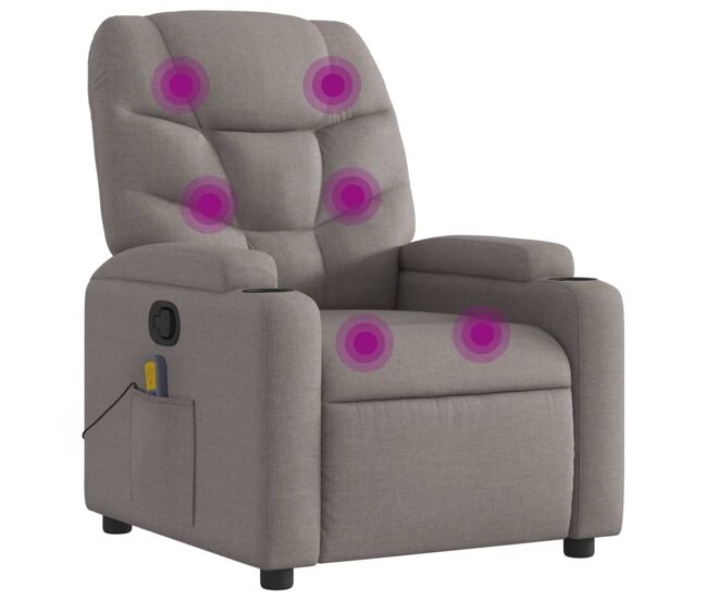 Vidaxl sillón de masaje reclinable de tela gris taupé
