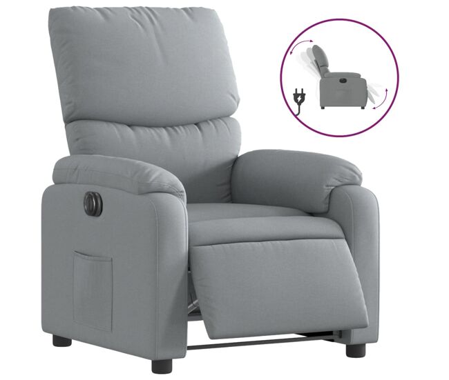 Vidaxl sillón reclinable eléctrico tela gris claro
