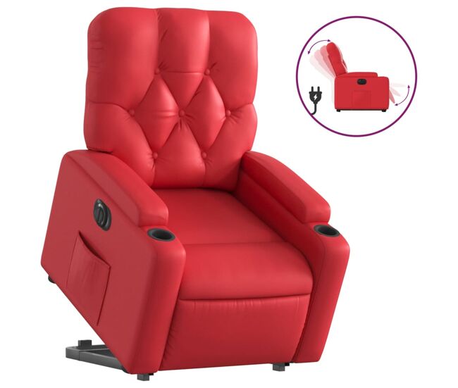 Vidaxl sillón elevable eléctrico cuero artificial rojo