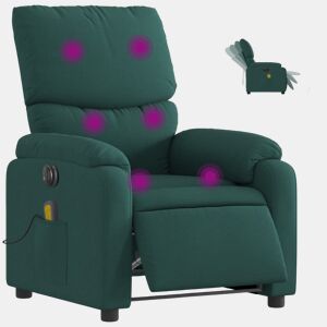 vidaXL Poltrona reclinável de massagens elétrica tecido verde-escuro