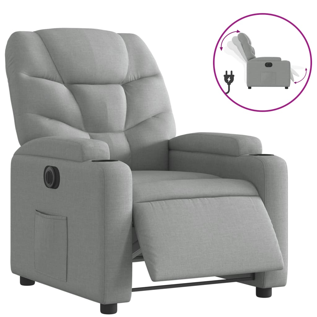 Vidaxl sillón reclinable eléctrico tela gris claro