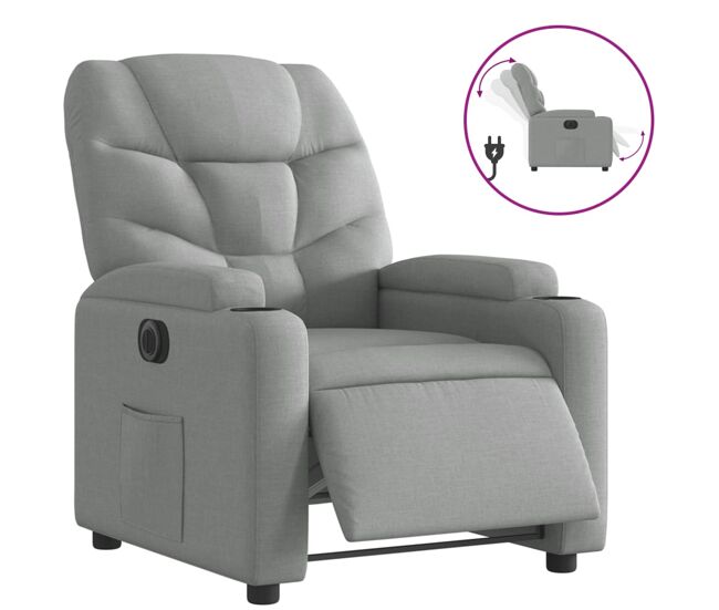 Vidaxl sillón reclinable eléctrico tela gris claro