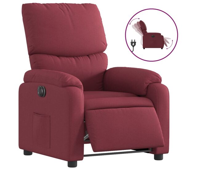 Vidaxl sillón reclinable eléctrico tela rojo tinto