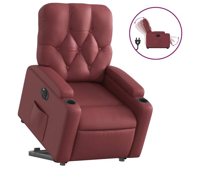 Vidaxl sillón elevable eléctrico cuero artificial rojo tinto