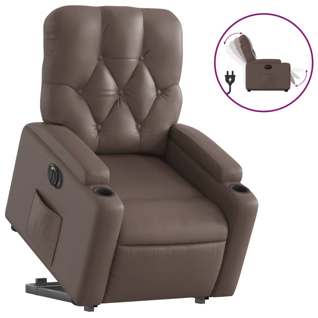 Vidaxl sillón reclinable elevable eléctrico de cuero sintético marrón