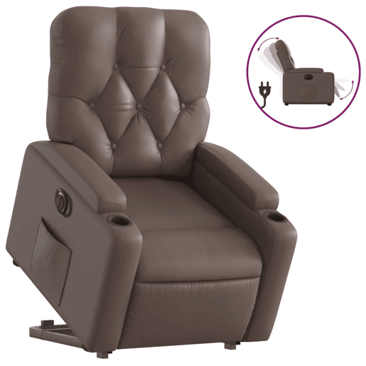 vidaXL Poltrona reclinável elevatória elétrica couro artif. castanho vidaXL Poltrona reclinável elevatória elétrica couro artif. castanho