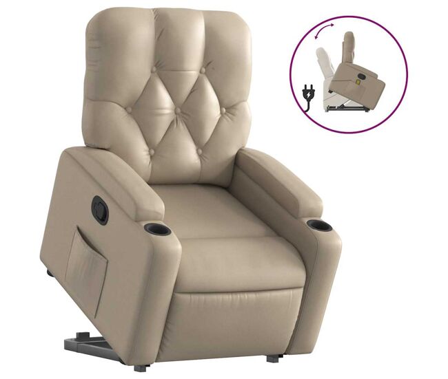 Vidaxl sillón reclinable elevable cuero artificial color capuchino
