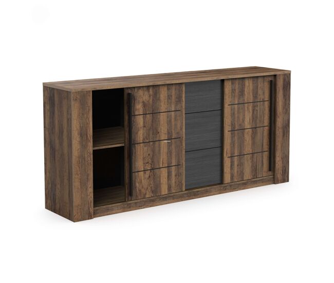 Aparador salón mónaco con almacenaje roble saloon y negro estructurado 206 cm