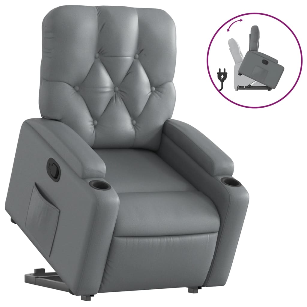 Vidaxl sillón reclinable elevable cuero artificial gris